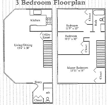 Floor plan for 3 beds, 2 baths, 1323 sqft